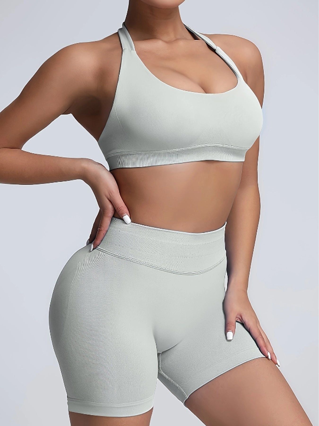 Womens Workout Set with Sports Bra and High Waist Shorts