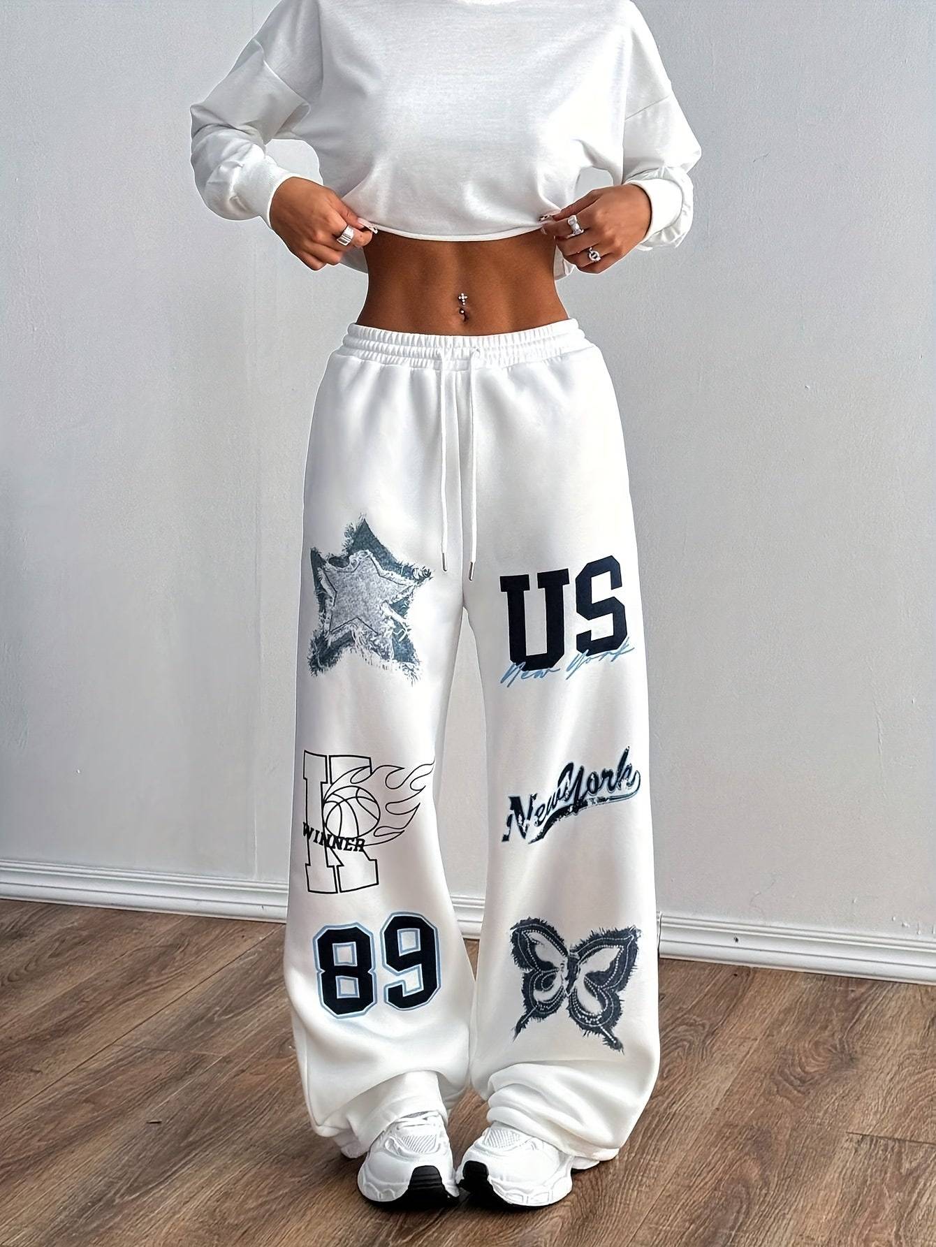 Women’s Casual Loose-Fit Print Pants – Drawstring Waist, Polyester-Spandex Blend, Comfortable & Machine Washable