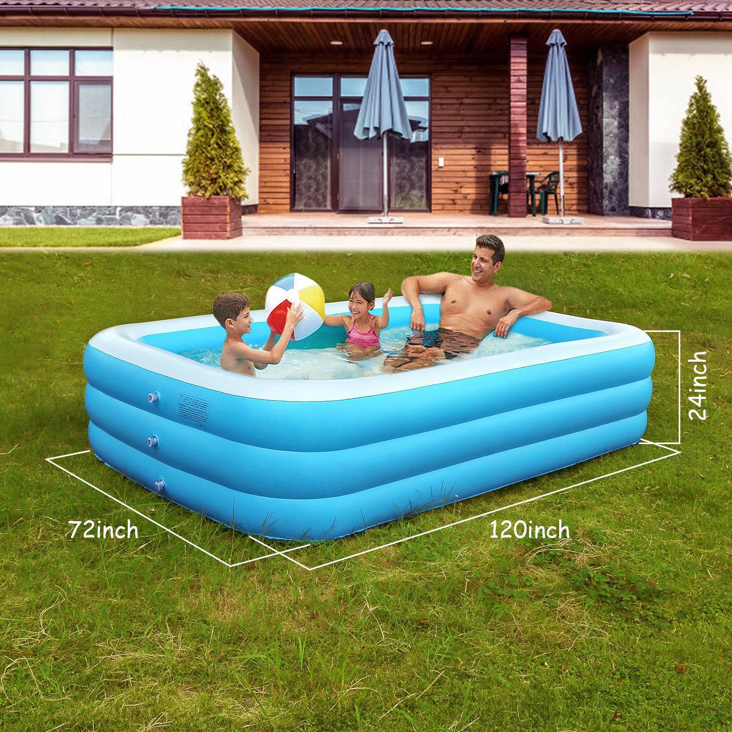 Large Inflatable Pool for Families with 3 Air Chambers PVC