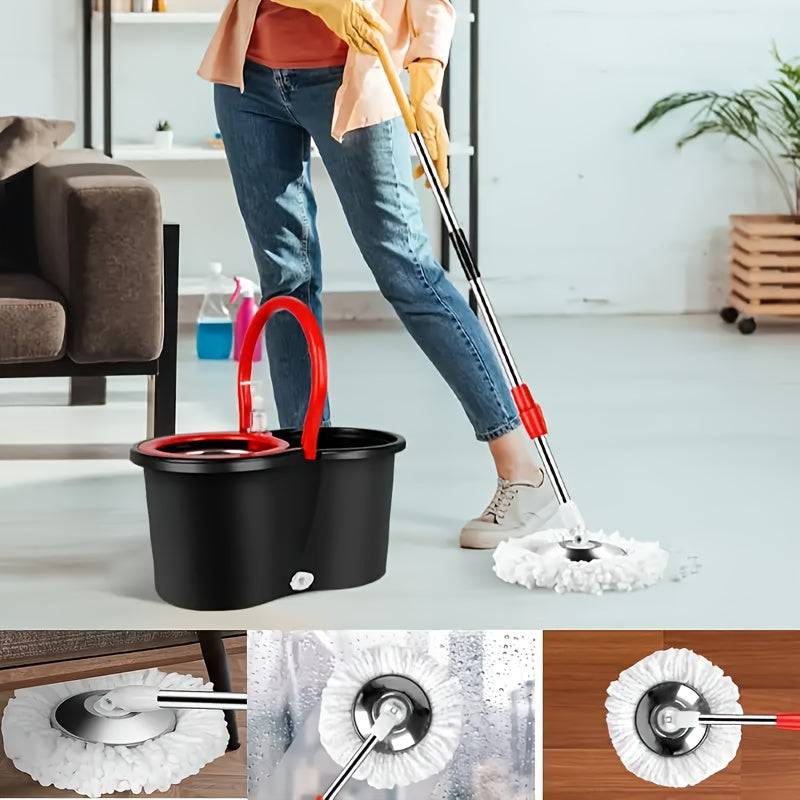 Spin Mop and Bucket Set with 360° Rotating Wringing System – 4 Microfiber Mop Heads, Deep Cleaning for Bathroom, Kitchen & Hard Floors