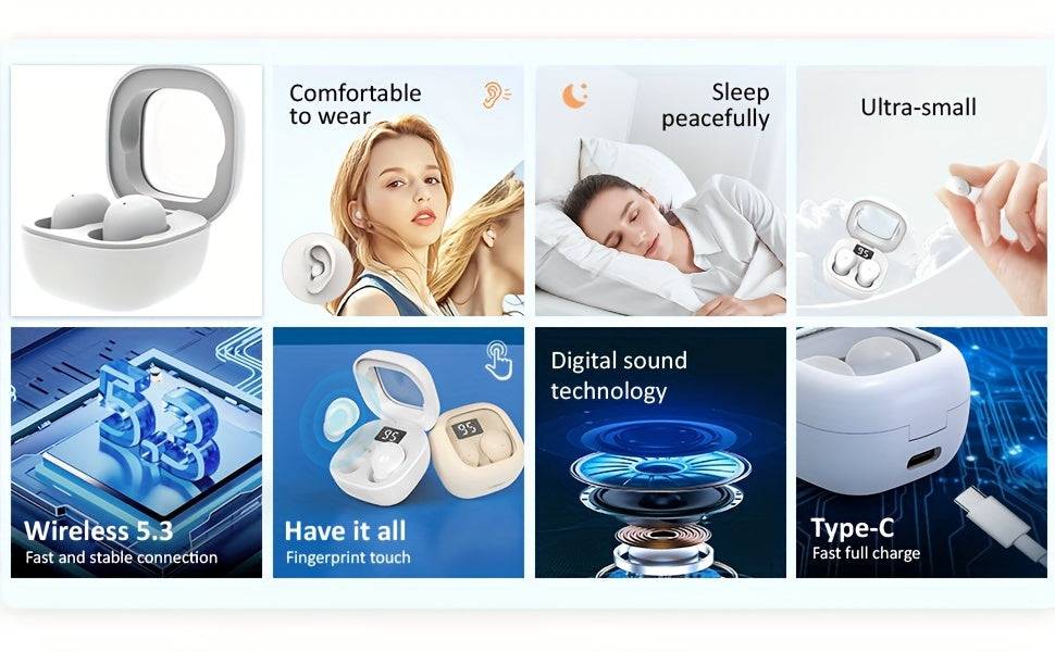 Invisible Wireless Sleep Earphones Ultra-Thin In-Ear with 3D Stereo, Low Latency & Dual Noise Reduction for Sleep, Gaming & Sports