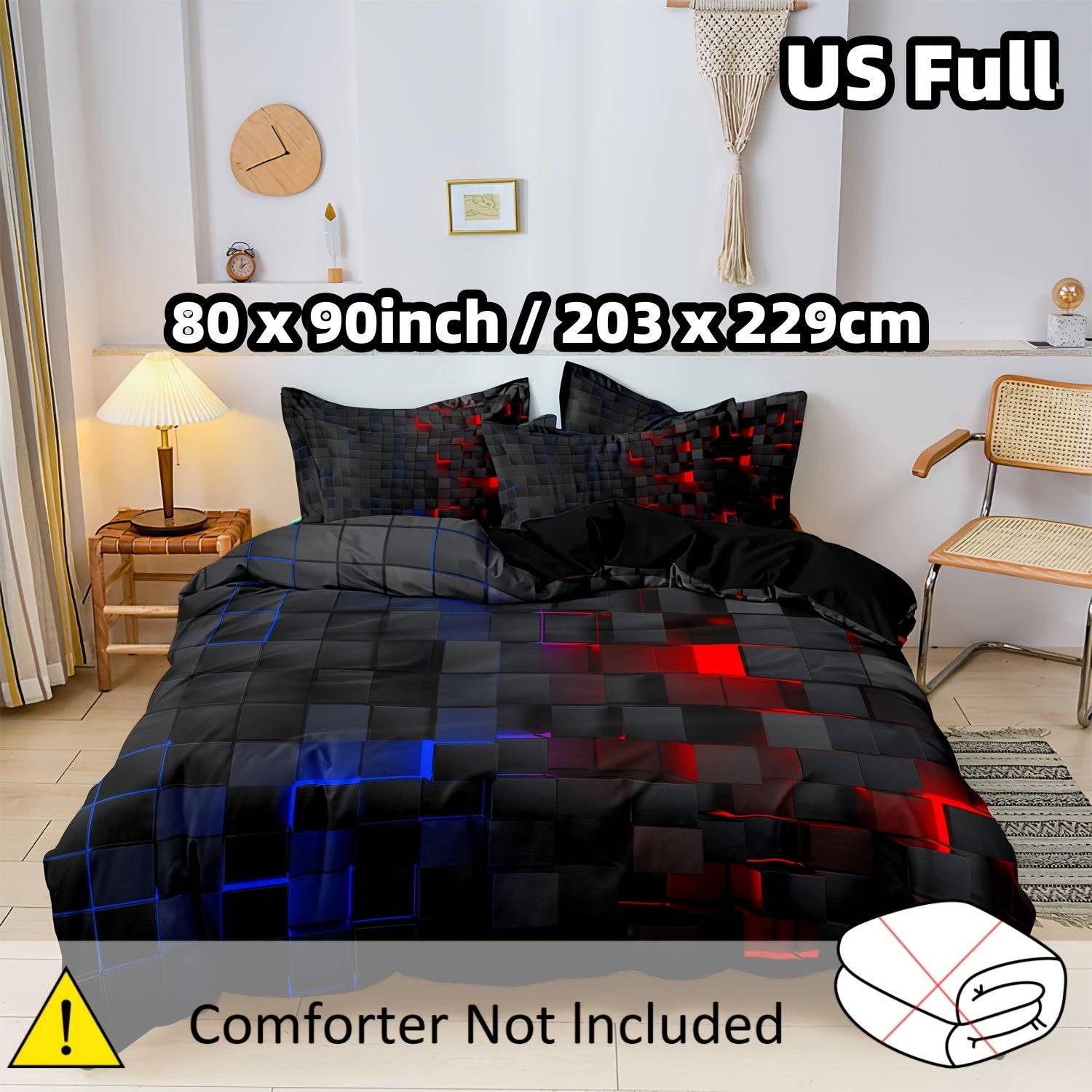 3-Piece Geometric Grid Duvet Cover Set – Multicolor Soft & Breathable Bedding, Hypoallergenic and Easy-Care for Bedroom or Guest Room