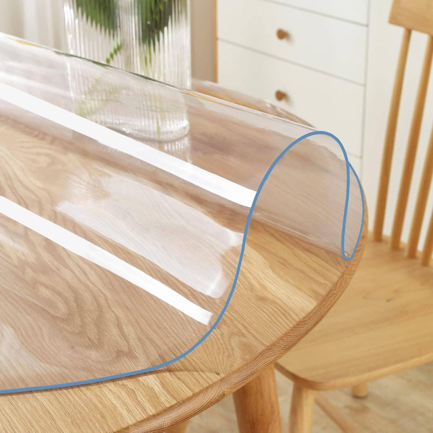 2mm Thick Transparent PVC Tablecloth Protector Durable Easy-Clean Circular Cover Multiple Sizes for Dining