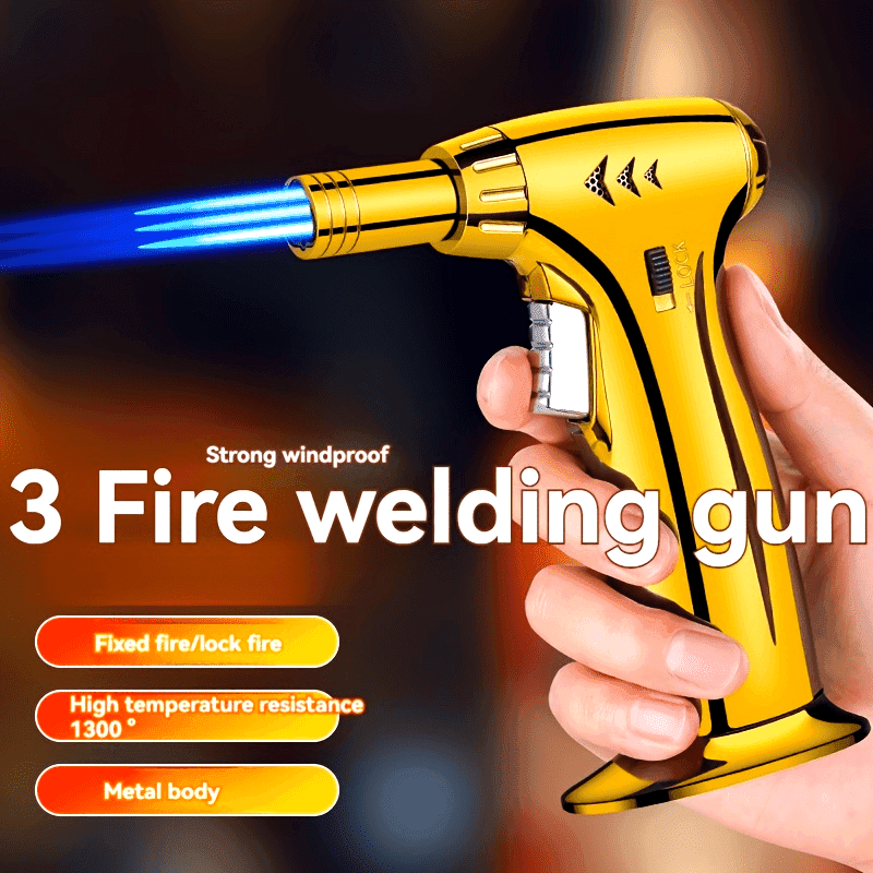 Butane Torch Lighter Windproof Refillable Design with Safety Lock & Adjustable Flame Portable Fire Starter for Camping, BBQ & Baking