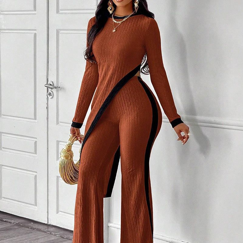 Asymmetrical Two Piece Set with Wide Leg Pants