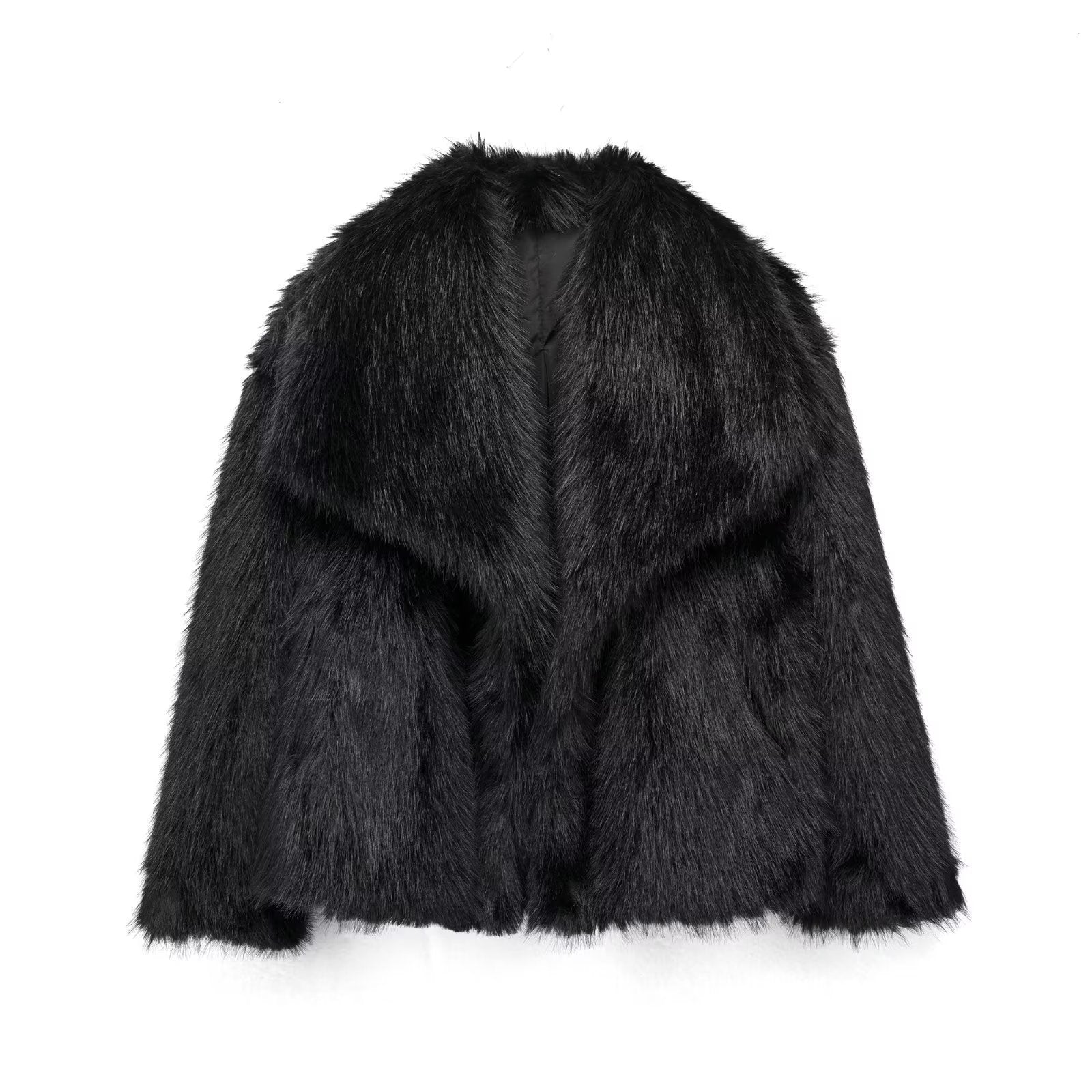 Women’s Winter Plush Coat Warm Thick Fluffy Lapel Jacket Long Sleeve Casual Outerwear