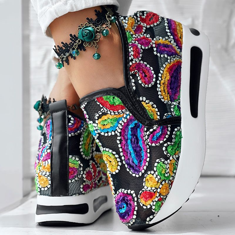 Random Print Slip On Shoes with Side Lace Design