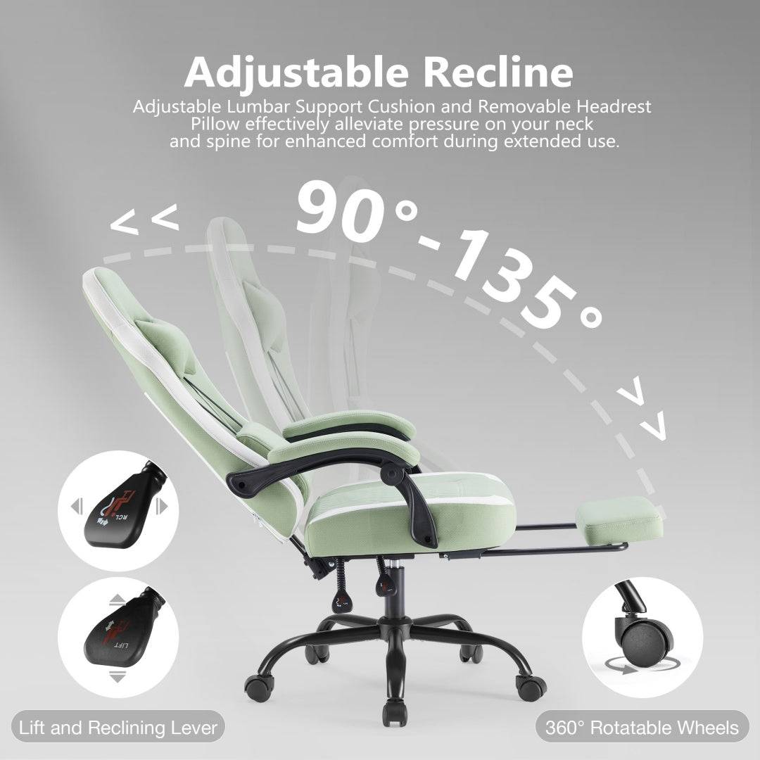 Ergonomic Gaming Chair with Spring Cushion and Footrest