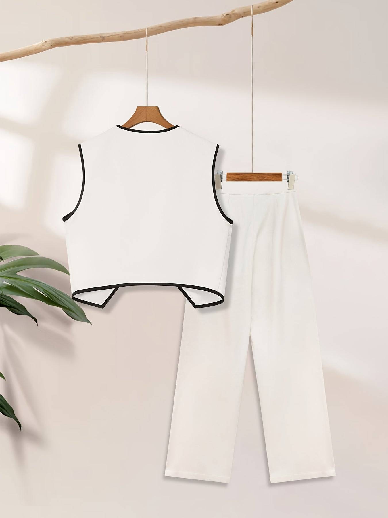Women’s Two-Piece Summer Set with Button Blazer & Belly-Baring Design, Wide-Leg Trousers for Elegant Daily Outfits