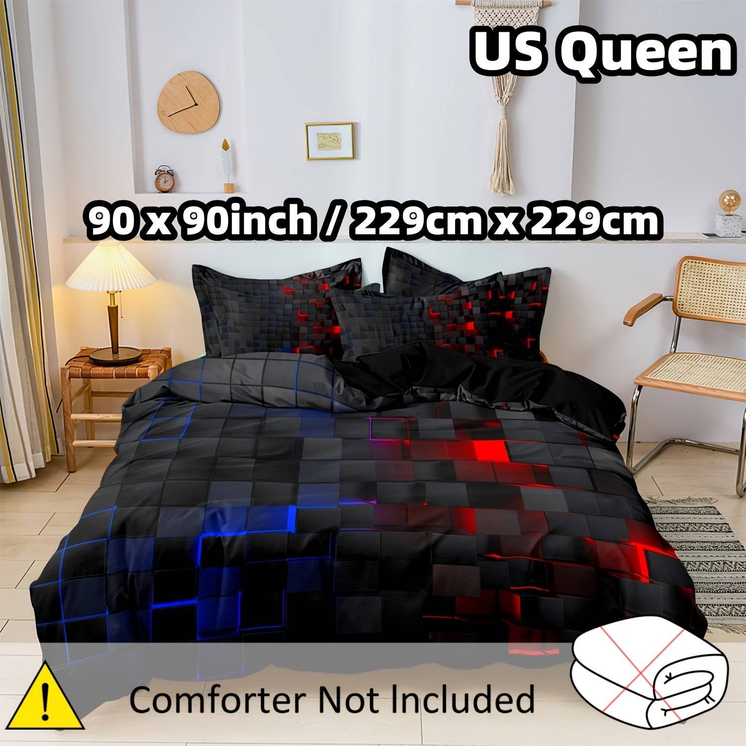 3-Piece Geometric Grid Duvet Cover Set – Multicolor Soft & Breathable Bedding, Hypoallergenic and Easy-Care for Bedroom or Guest Room