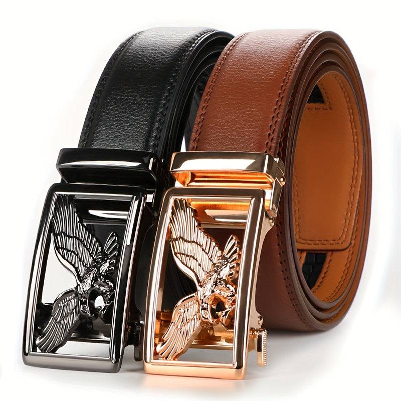 2pcs Men’s Genuine Leather Ratchet Belts – Adjustable Automatic Buckle with Durable Alloy, High-Quality Belts for Casual & Business Wear