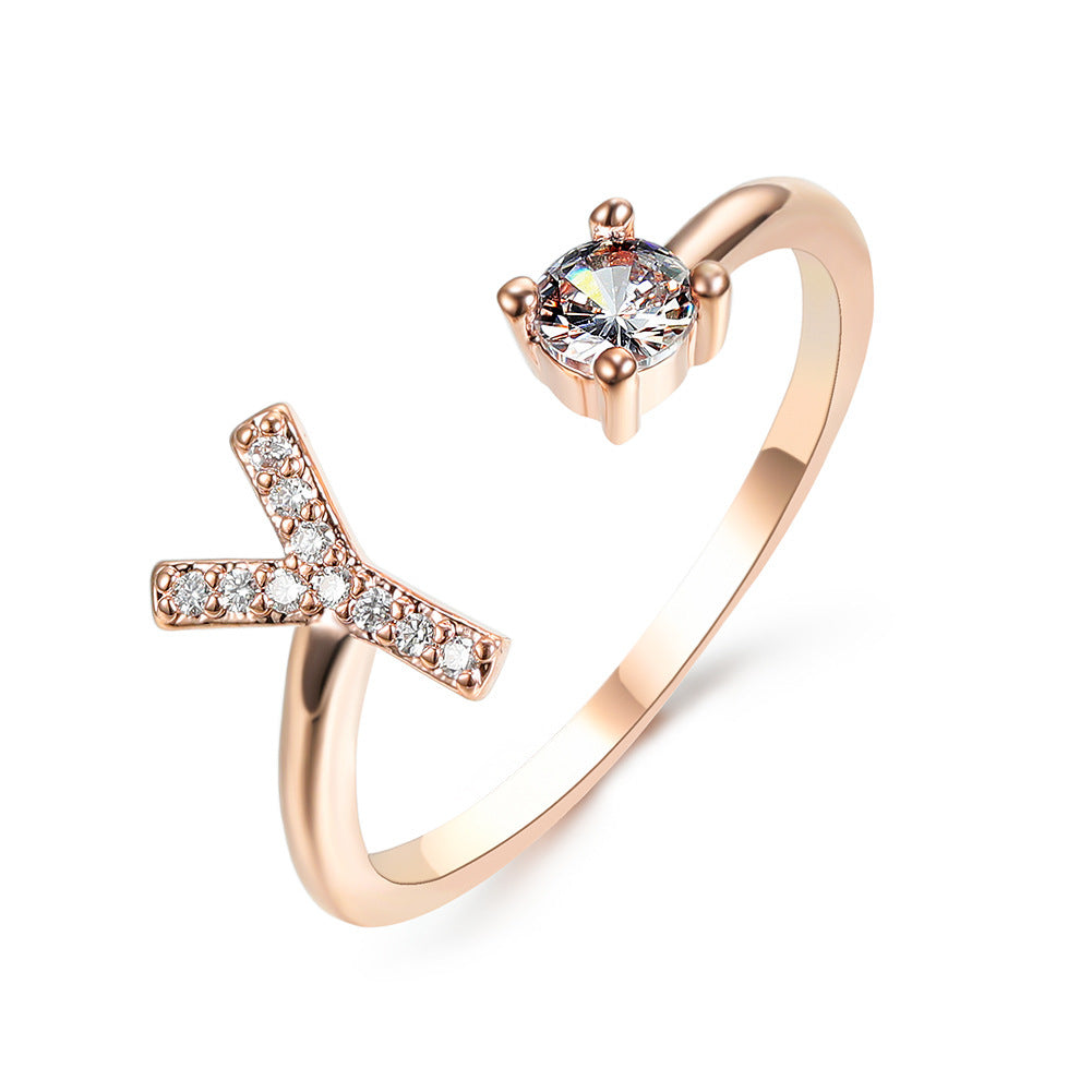 Anillo de letra ajustable con circonitas y diseño inicial de 26 para mujer