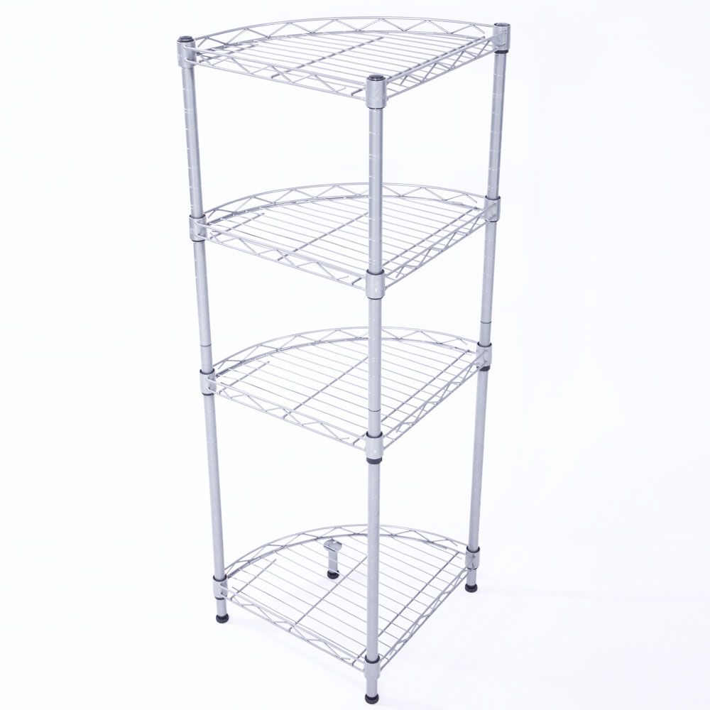 4 Tier Metal Corner Shelve Space Saving Storage Unit