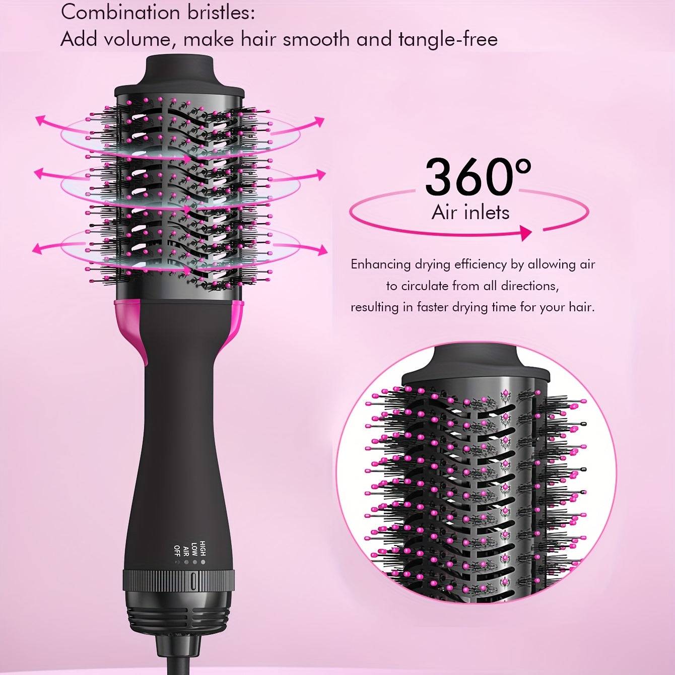 4-in-1 Hot Air Brush Hair Dryer Oval Barrel Styler for Drying, Curling, Straightening & Volumizing