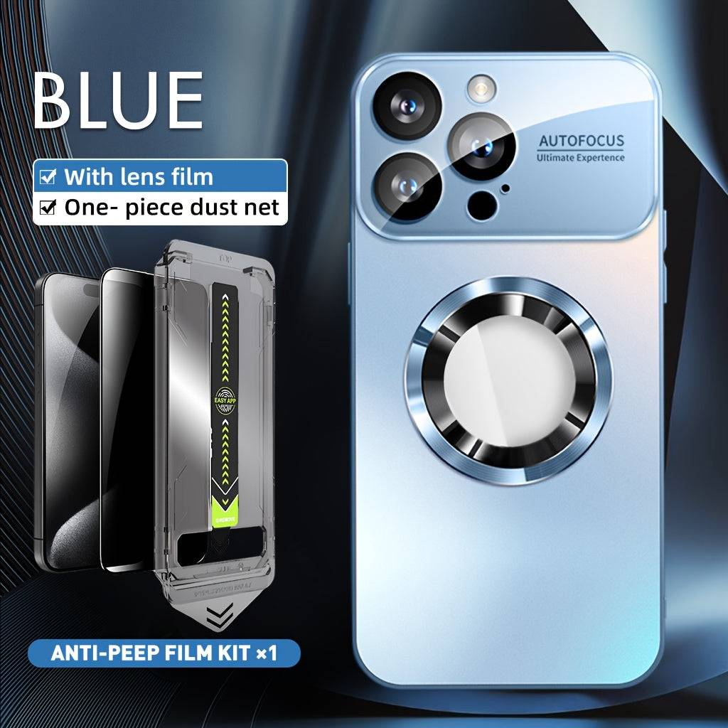 2-Pack Titanium Phone Cases for iPhone 12/13/14/15/16 Pro Max Plus, Privacy Frosted Cover with Magnetic Wireless Charging and Shockproof Camera Lens Protector