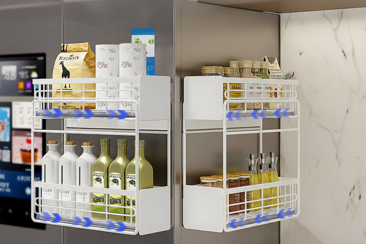 Magnetic Double Layer Storage Rack for Refrigerator Washer