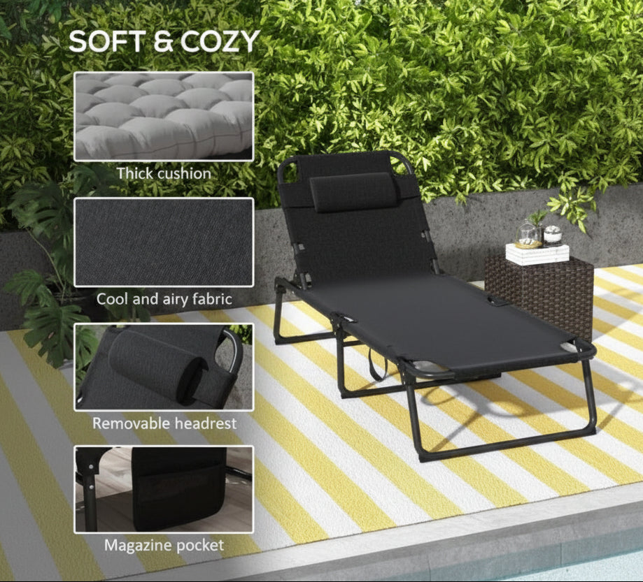 Outdoor Folding Chaise Lounge with Adjustable Backrest
