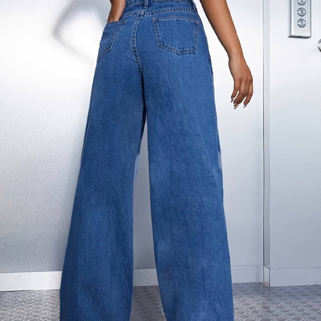 Women’s High-Waisted Wide-Leg Jeans Light Blue Denim with Heart Print Casual Loose Fit