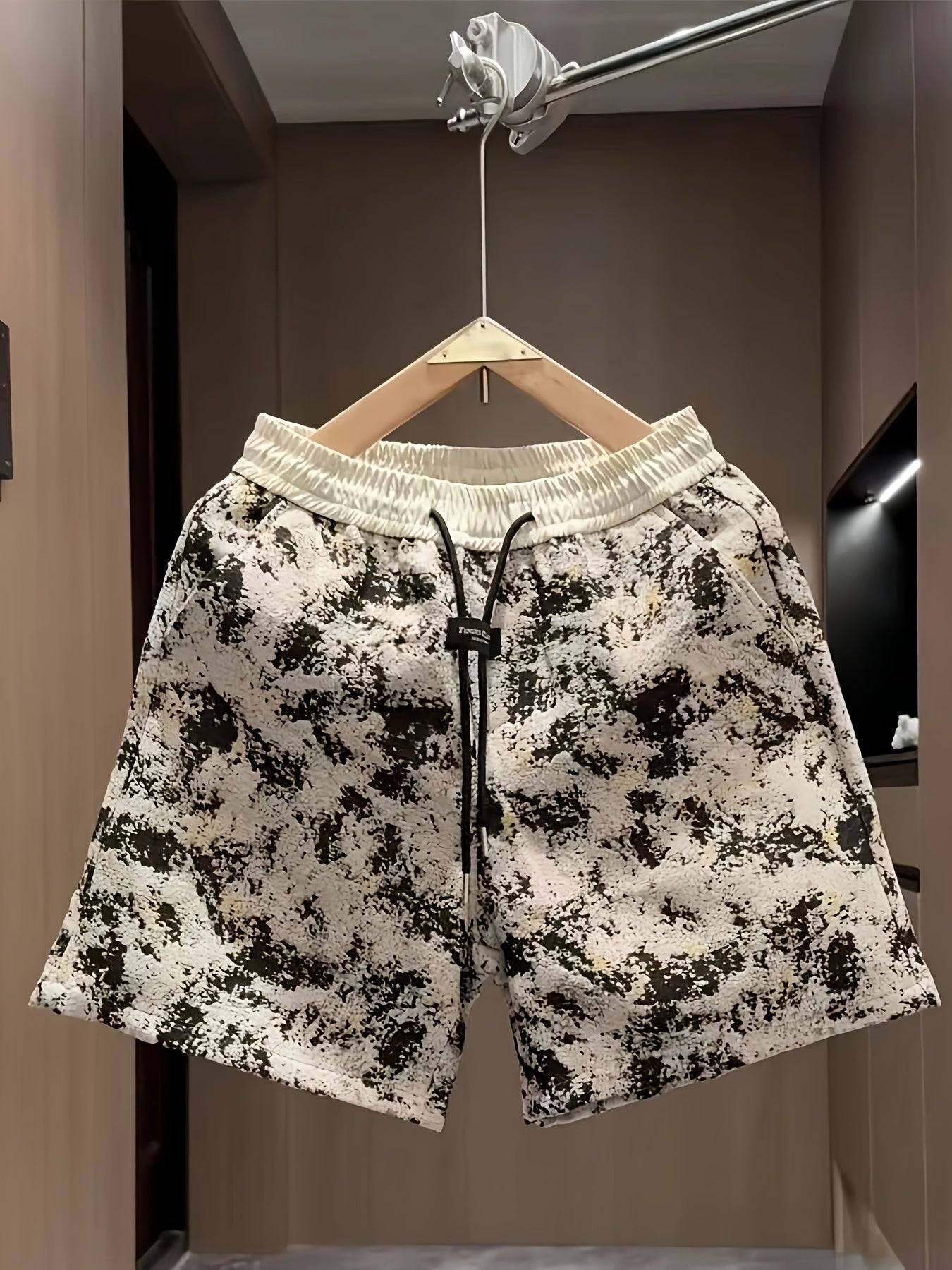 Summer Jacquard Shorts Black & White Color-Block Loose Fit Casual Sportswear for Couples