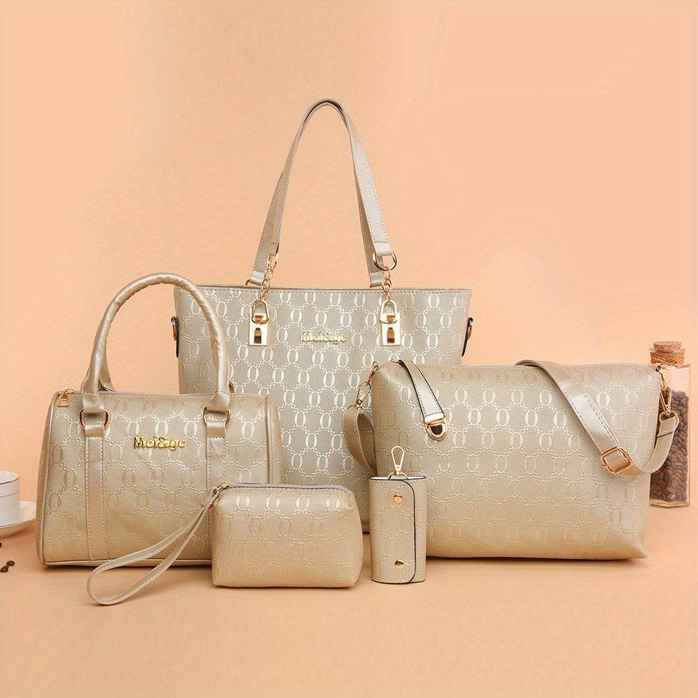 Women’s 5-Piece Handbag Set – Synthetic Leather Tote, Satchel, Crossbody, Shoulder Bag & Wallet