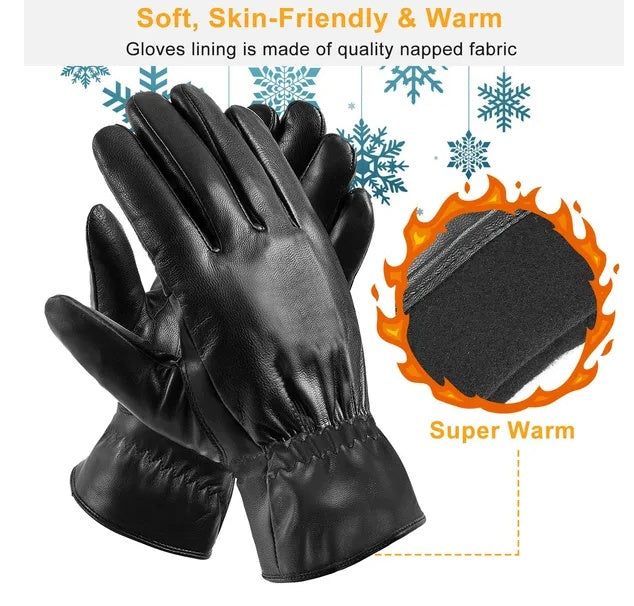 Unisex PU Leather Winter Gloves Warm and Windproof