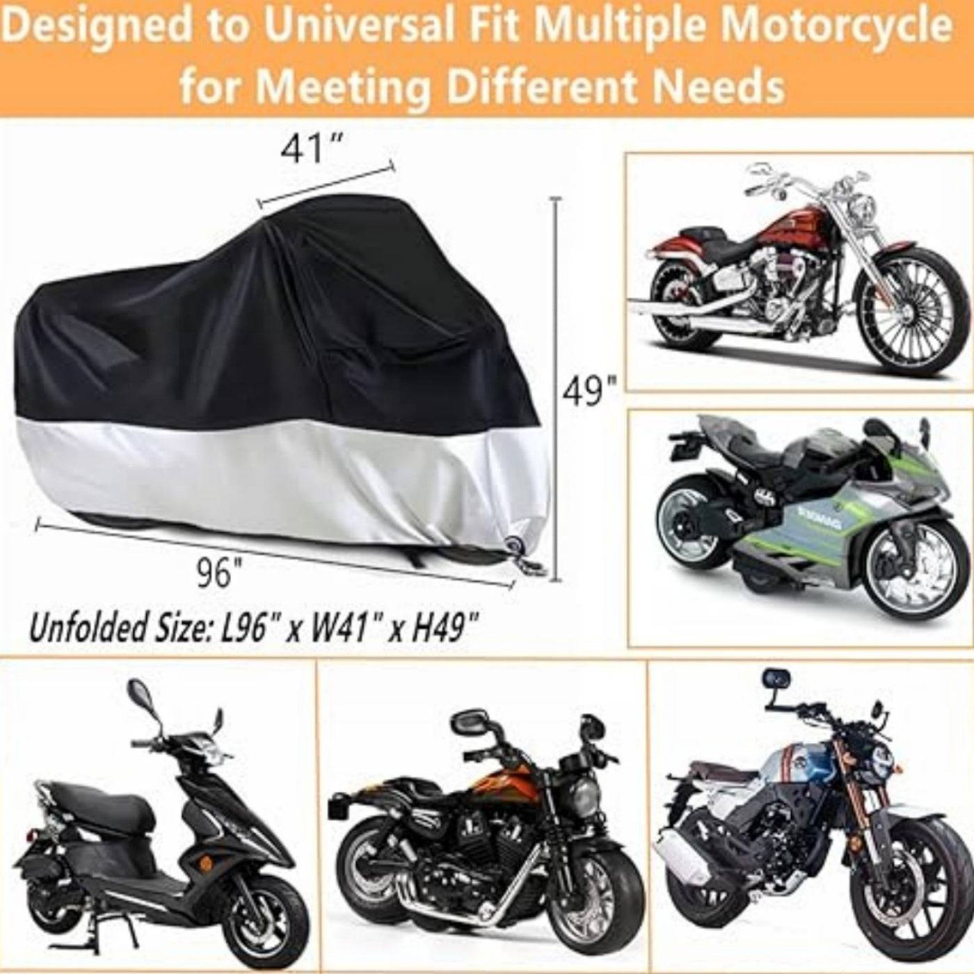 Motorcycle Cover Waterproof Outdoor All-Season Protection with Lock-Holes Rain, Snow, Wind & Dustproof Universal Fit for Motorbikes