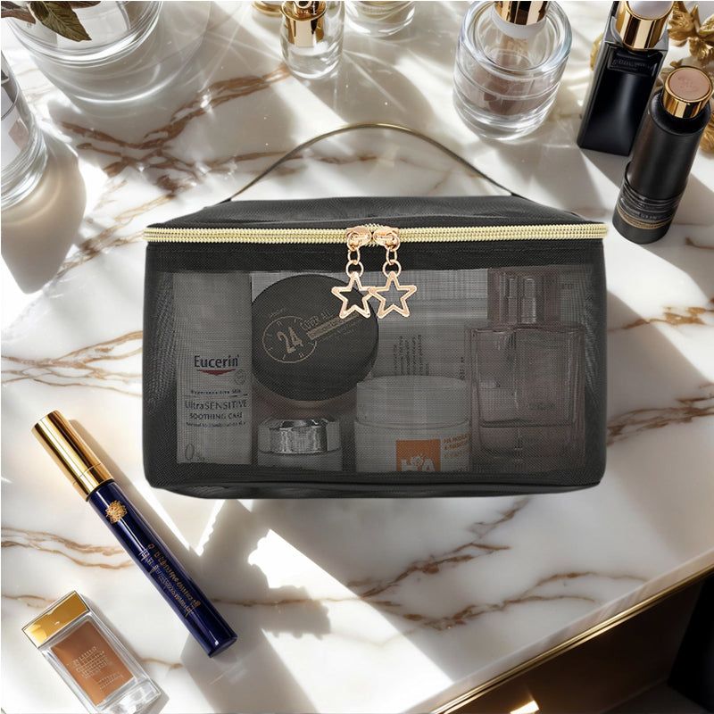 Hanging Makeup Cosmetic Bag Set Black Floral Design