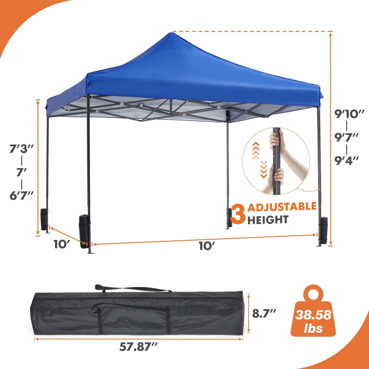 Pop Out Tent 10x10 UV Resistant Adjustable Portable Canopy