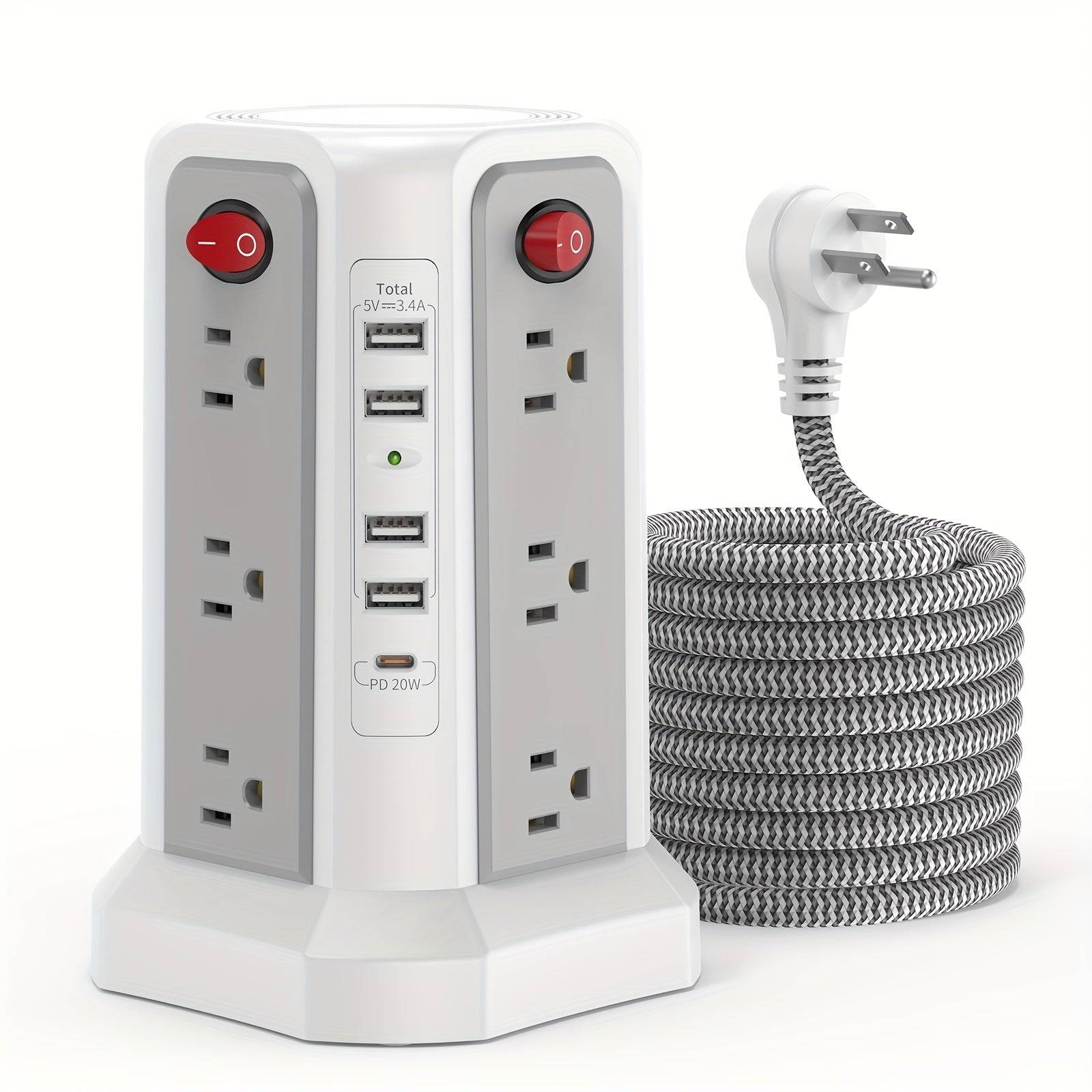 Power Strip Tower with 16 AC Outlets & 5 USB Ports Flat Plug Design with USB-C Surge Protector Extension Hub