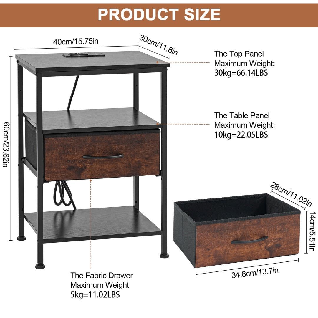 Bedside Table Charging Station Nightstand With Drawer