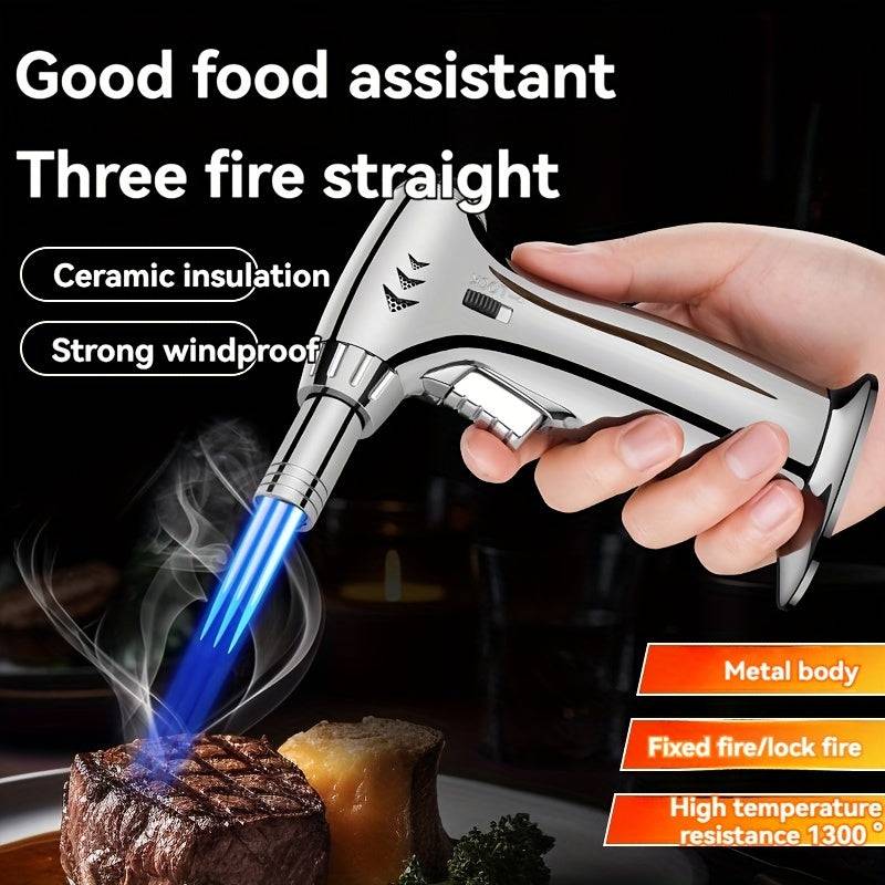 Butane Torch Lighter Windproof Refillable Design with Safety Lock & Adjustable Flame Portable Fire Starter for Camping, BBQ & Baking