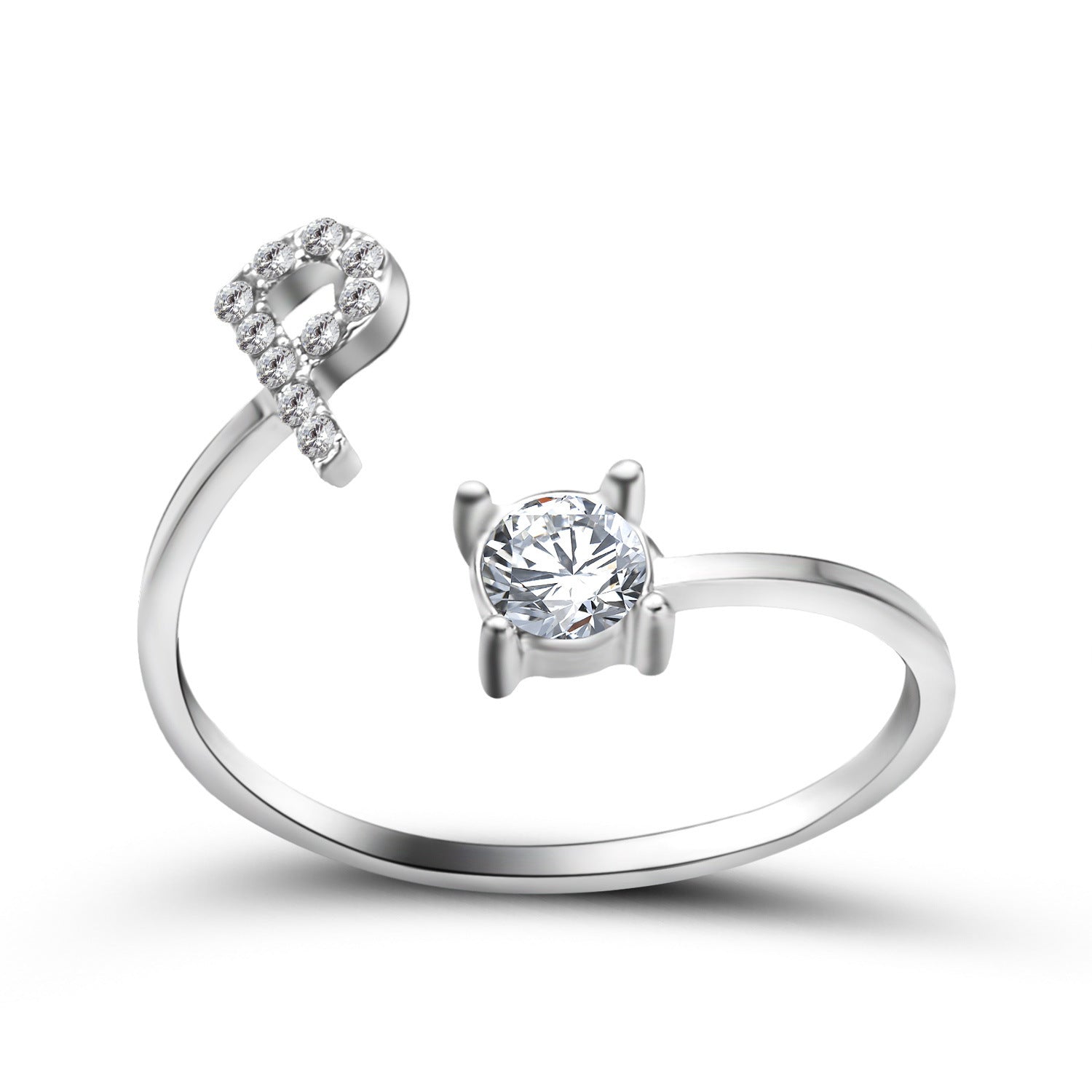 Anillo de letra ajustable con circonitas y diseño inicial de 26 para mujer
