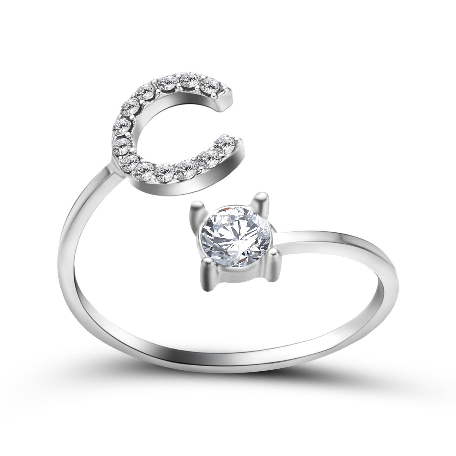 Anillo de letra ajustable con circonitas y diseño inicial de 26 para mujer