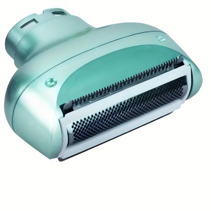 Detail view of green foil electric razor head for women. Designed for close, painless shaving with waterproof and ergonomic features.