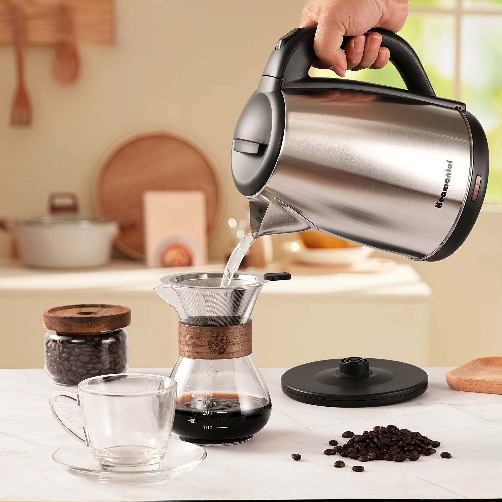 1.8L Electric Kettle – Stainless Steel Double Wall Hot Water Boiler with Auto Shut Off, Boil-Dry Protection, LED Indicator & BPA-Free Cordless Base