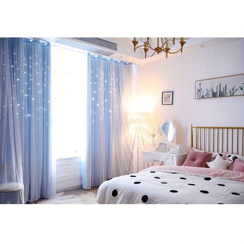 Blackout Star Cutout Curtain Panel 100% Polyester, Double Layer Grommet Top, 39x79in Modern Drapes for Living Room & Bedroom