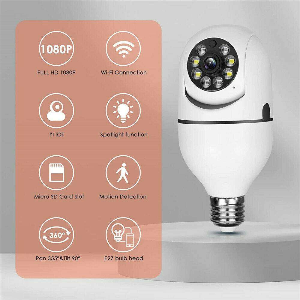Security Camera 1080P WiFi E27 Light Bulb Night Vision