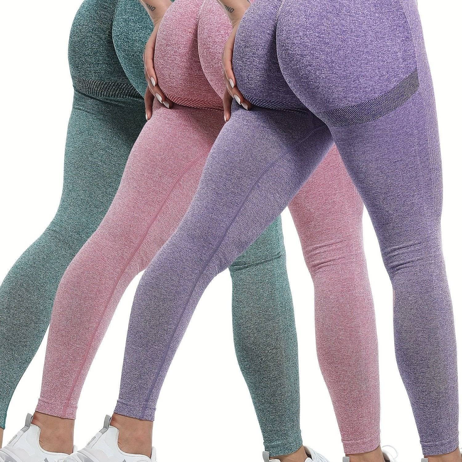 3-Piece Women’s Seamless High-Waist Sports Leggings, Soft Breathable Stretch Fabric for Running & Fitness Workouts