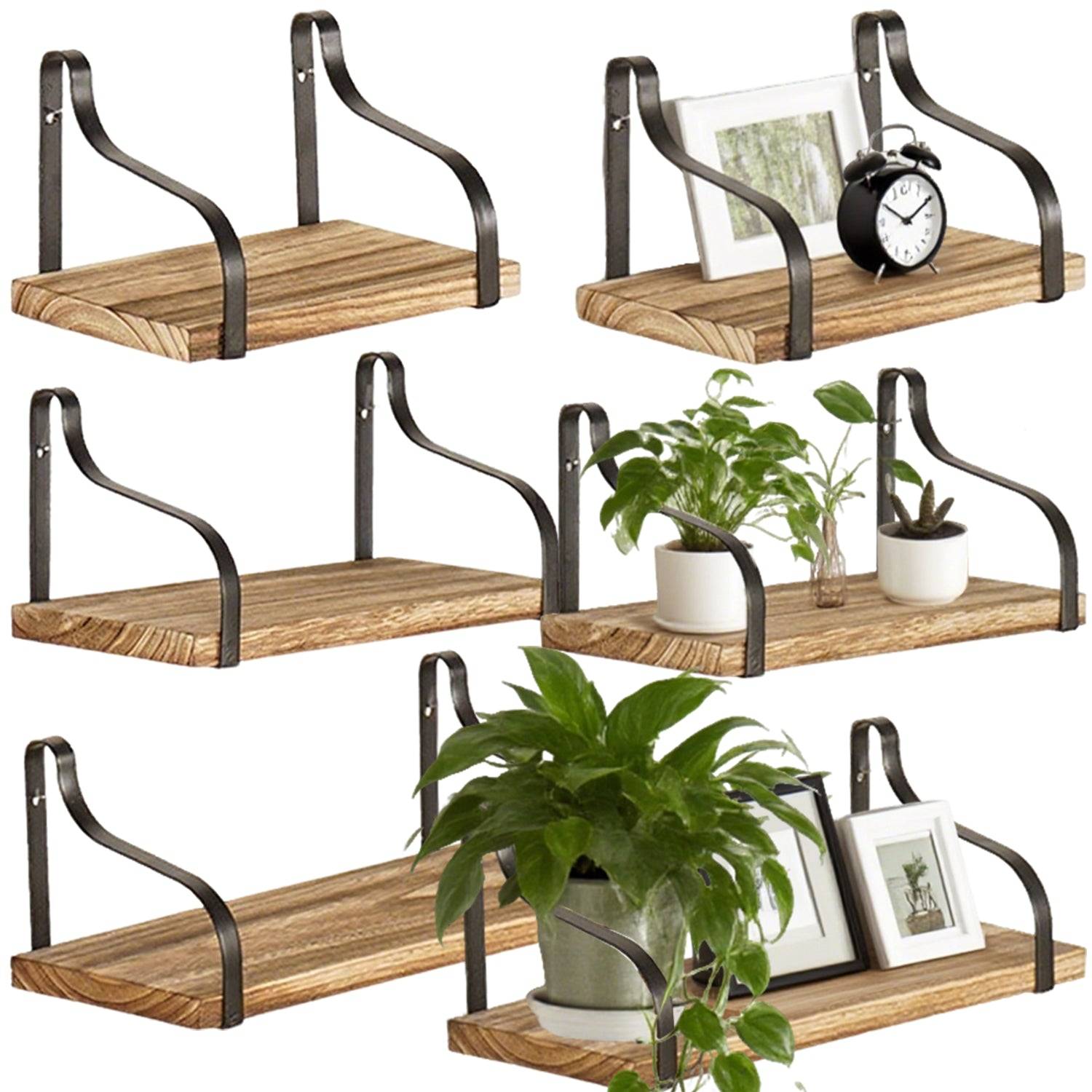 3 Piece Floating Shelves Set with Metal Wall Brackets