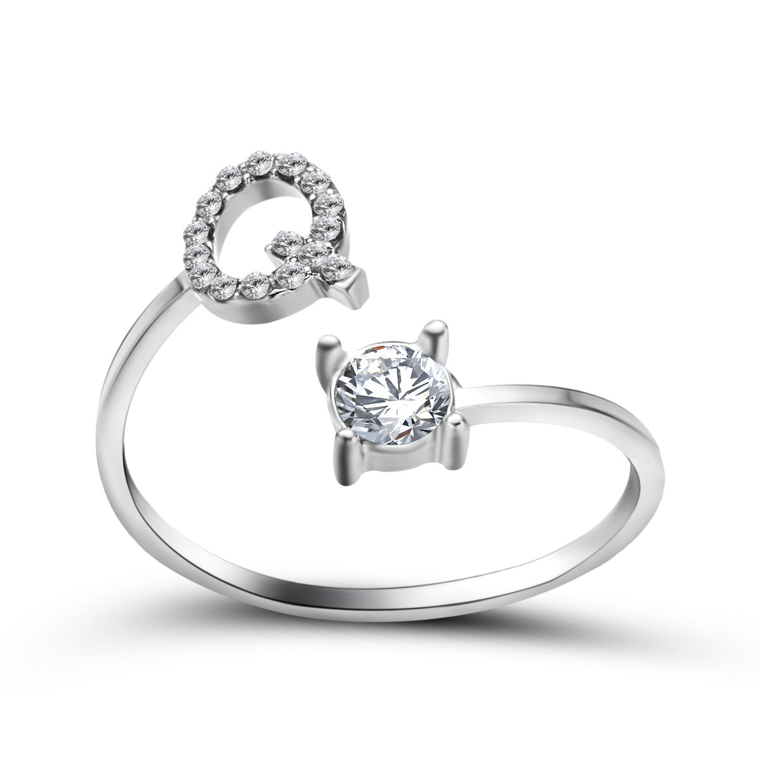 Anillo de letra ajustable con circonitas y diseño inicial de 26 para mujer