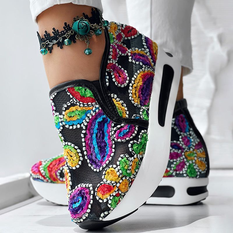 Random Print Slip On Shoes with Side Lace Design