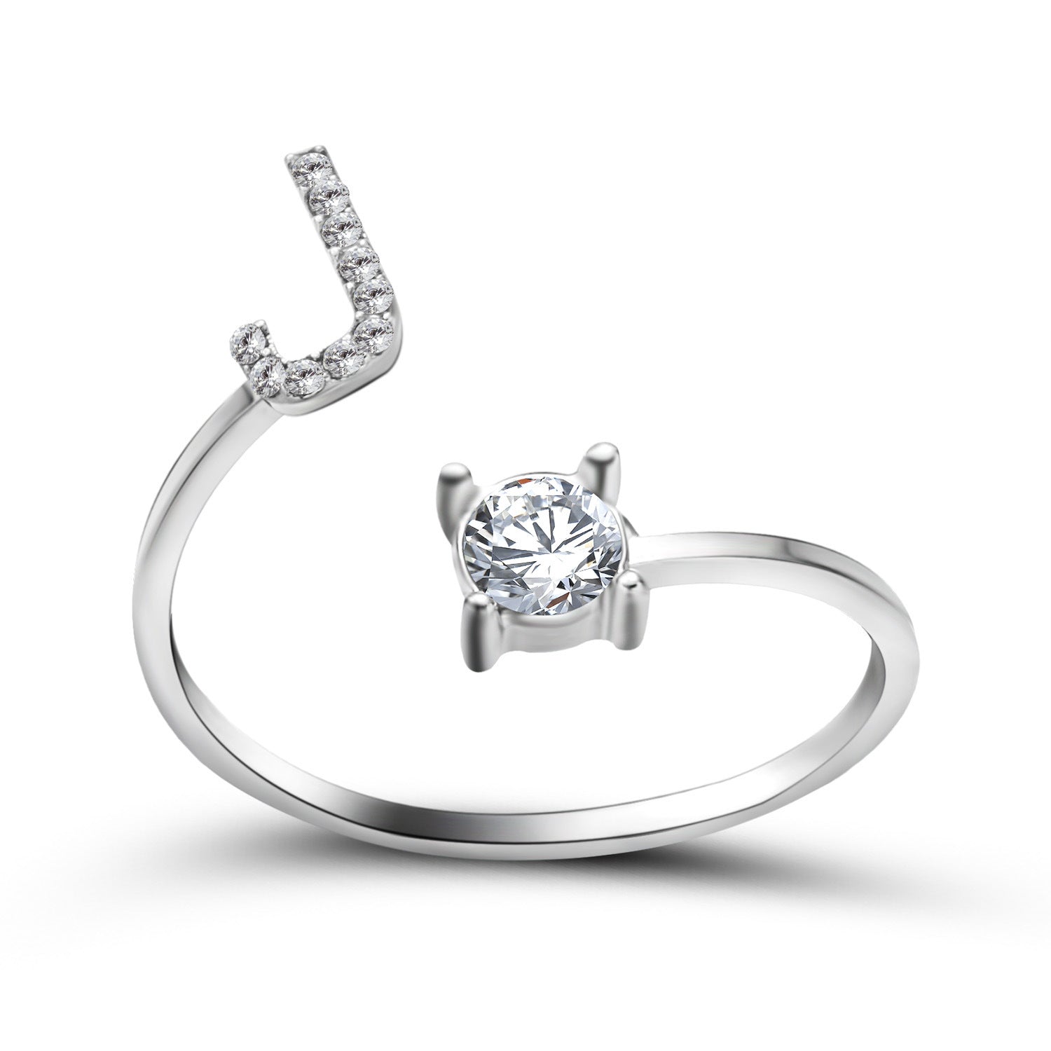 Anillo de letra ajustable con circonitas y diseño inicial de 26 para mujer