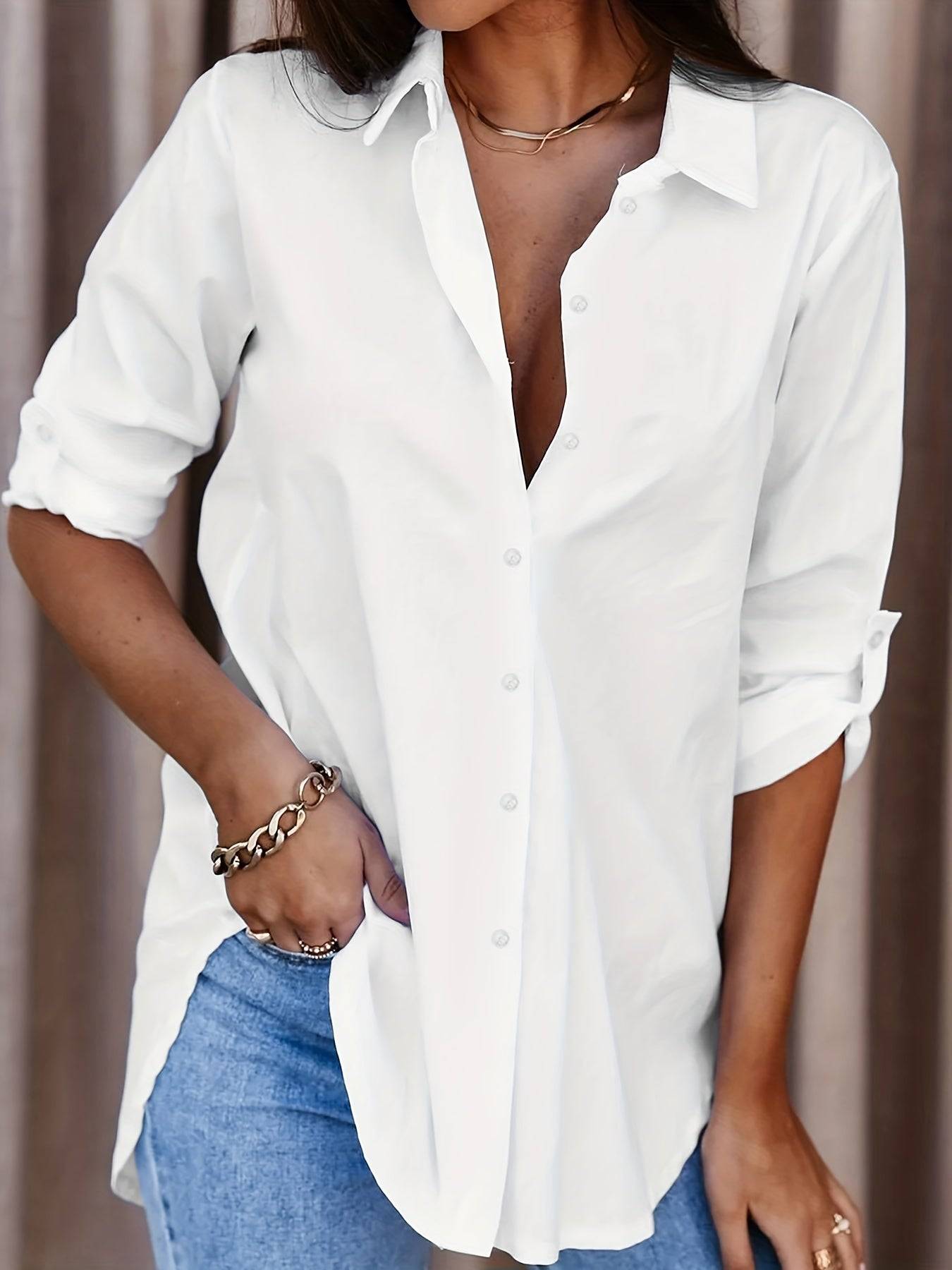 Plus Size Button Down Shirt Lapel Collar