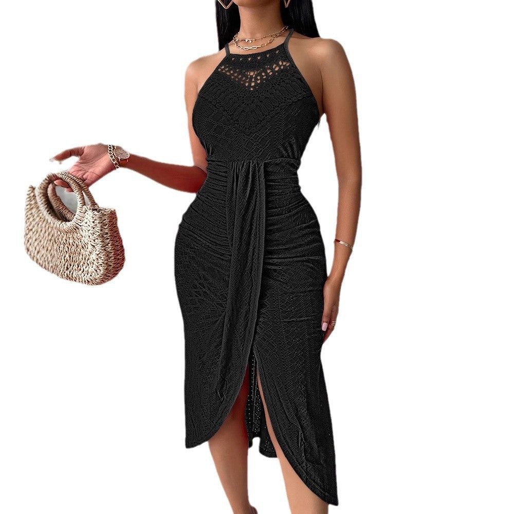 Halter Sleeveless Dress Asymmetric Street Midi Hip Hop Style