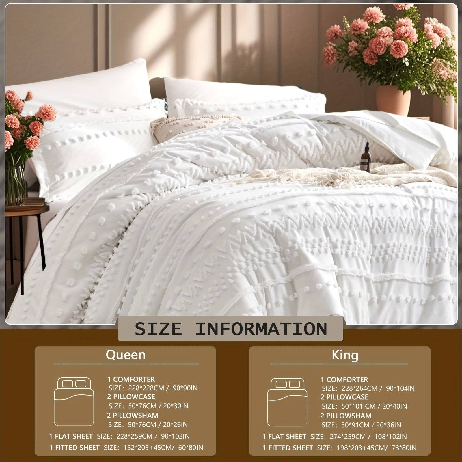 7-Piece Solid Color Tufted Comforter Set, Soft Microfiber and Polyester Bedding, Machine Washable, All-Season Use
