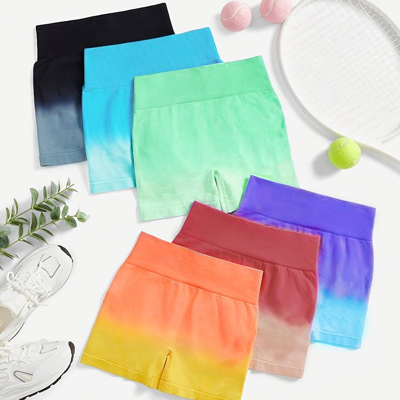 6pcs Women’s Seamless Gradient Sports Shorts, High-Stretch Summer Activewear for Casual Daily Use