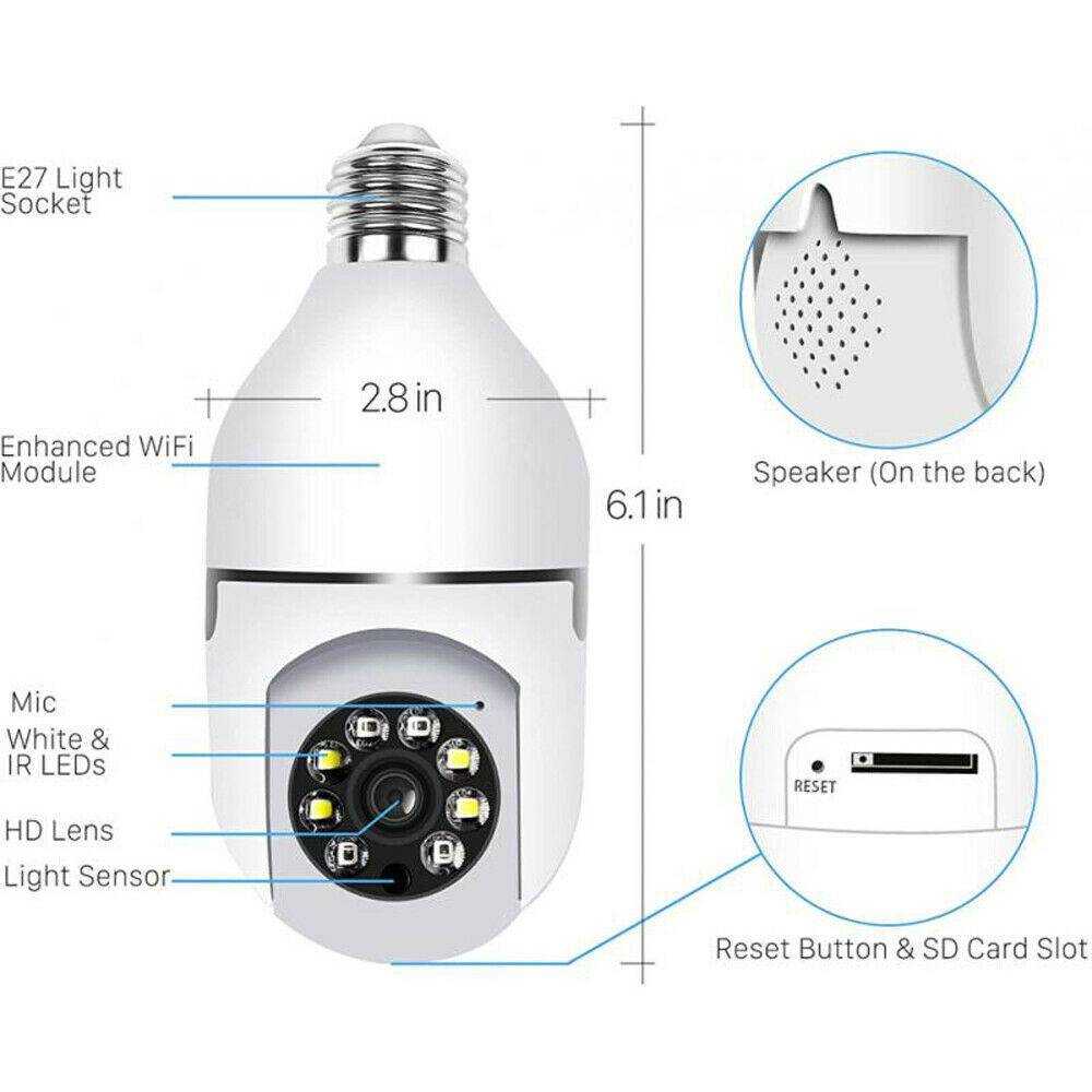 Security Camera 1080P WiFi E27 Light Bulb Night Vision