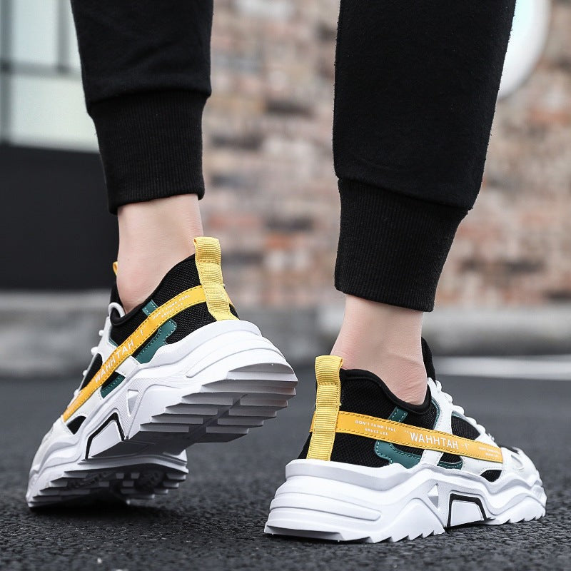 Men’s Casual Platform Sports Shoes Color Block Lace-Up Sneakers with PVC Rubber Sole Lightweight Design