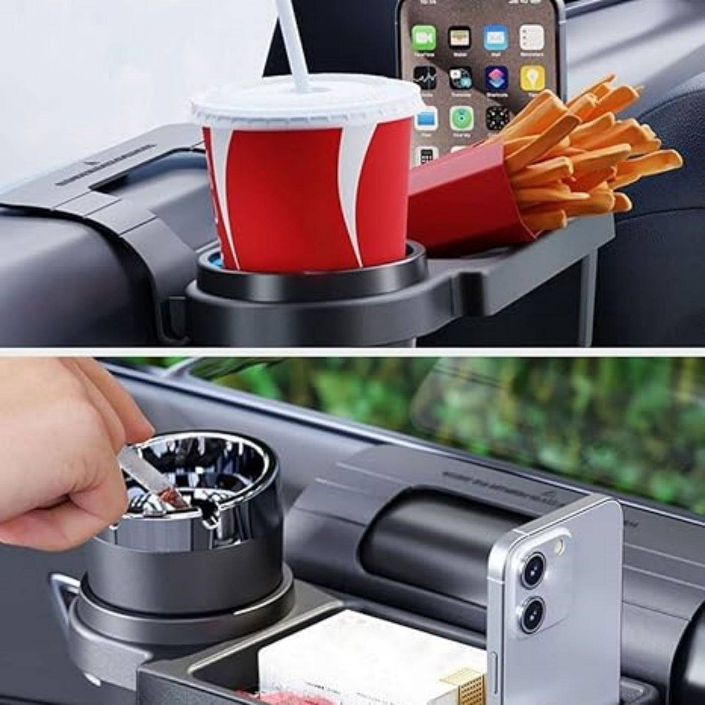 Car Window Storage Tray Organizer Multifunctional Door Side Rack with Cup Holder & Phone Box Universal Fit Vehicle Accessory