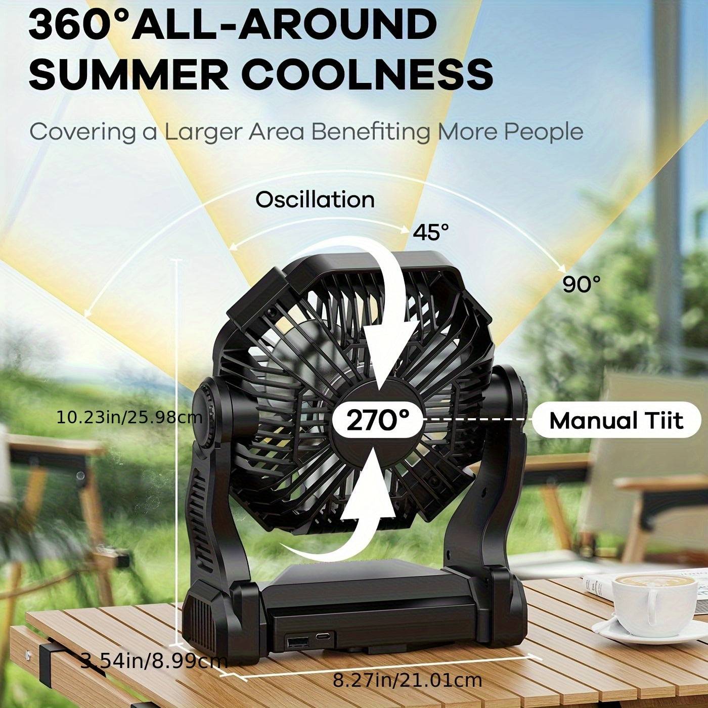 20,000mAh Portable Camping Fan with Dual Motors & Dual Blades – 60H Cooling, USB Rechargeable with LED Lanterns & Tent Hook